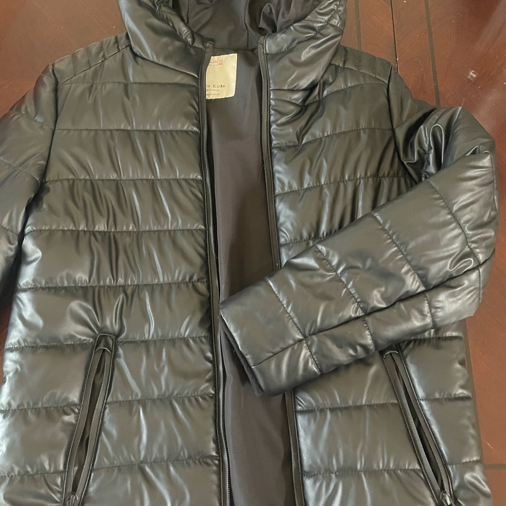 Boys Black Quilted Puffer Jacket with Hood